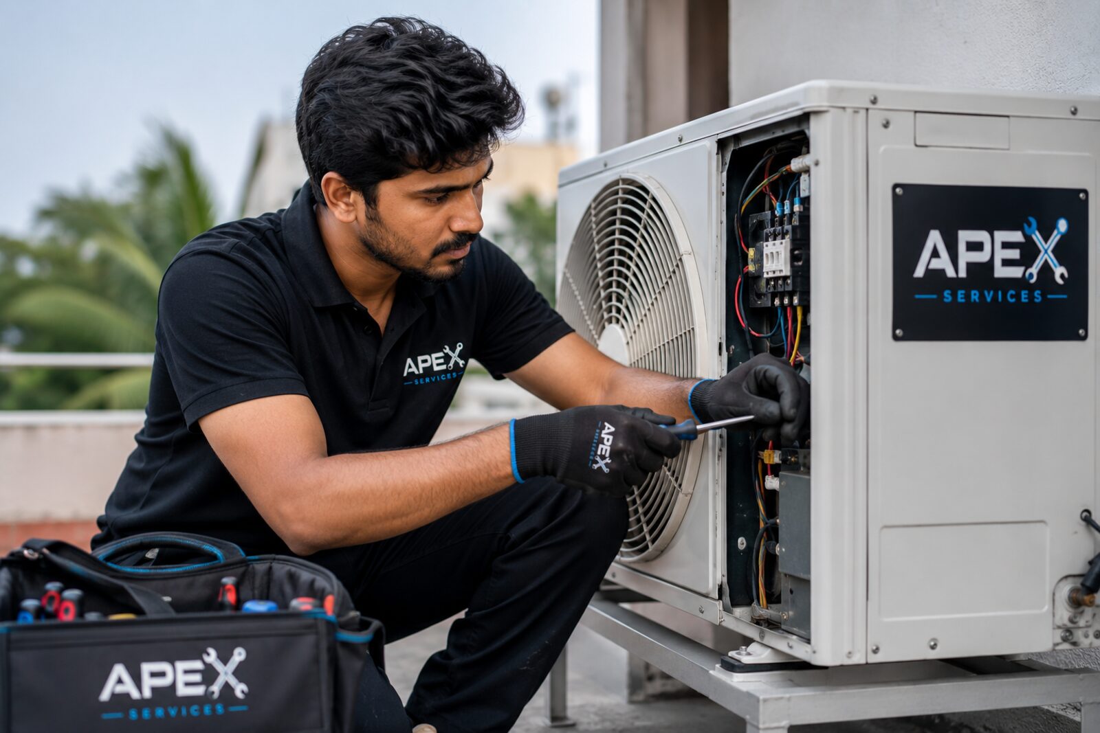 Fix It Vellore technician repairing an outdoor AC condenser unit