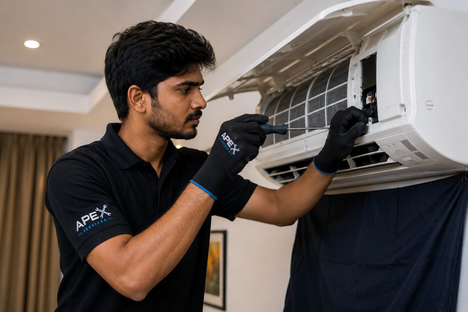 Fix It Vellore technician repairing a wall-mounted AC unit